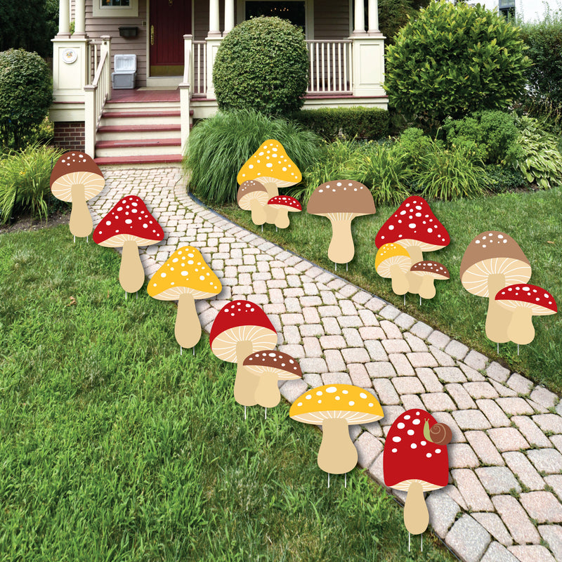 Wild Mushrooms - Mushroom Lawn Decorations - Outdoor Red Toadstool Decor and Party Yard Decorations - 10 Piece