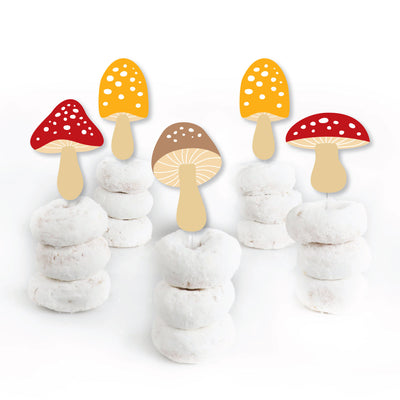 Wild Mushrooms - Dessert Cupcake Toppers - Red Toadstool Party Clear Treat Picks - Set of 24