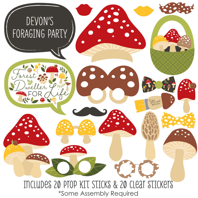 Wild Mushrooms - Personalized Red Toadstool Party Photo Booth Props Kit - 20 Count