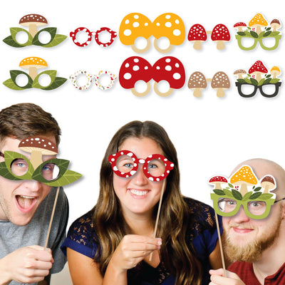 Wild Mushrooms Glasses and Masks - Paper Card Stock Red Toadstool Party Photo Booth Props Kit - 10 Count