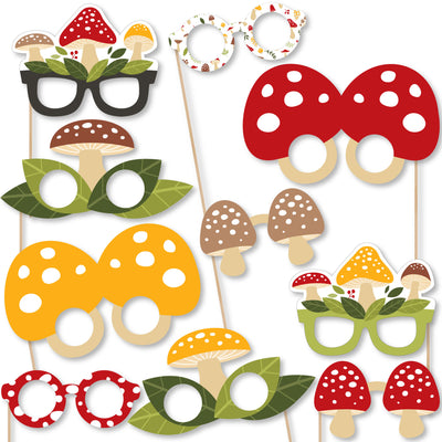 Wild Mushrooms Glasses and Masks - Paper Card Stock Red Toadstool Party Photo Booth Props Kit - 10 Count