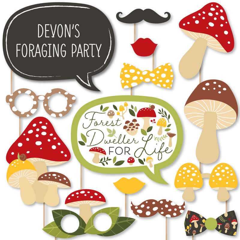 Wild Mushrooms - Personalized Red Toadstool Party Photo Booth Props Kit - 20 Count