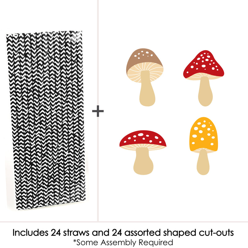Wild Mushrooms - Paper Straw Decor - Red Toadstool Party Striped Decorative Straws - Set of 24