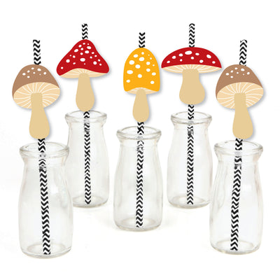 Wild Mushrooms - Paper Straw Decor - Red Toadstool Party Striped Decorative Straws - Set of 24