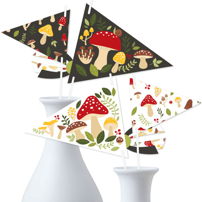 Wild Mushrooms - Triangle Red Toadstool Decor and Party Photo Props - Pennant Flag Centerpieces - Set of 20