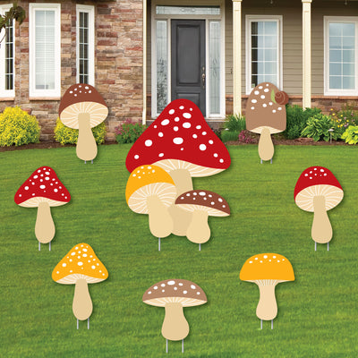 Wild Mushrooms - Yard Sign and Outdoor Lawn Decorations - Red Toadstool Decor and Party Yard Signs - Set of 8