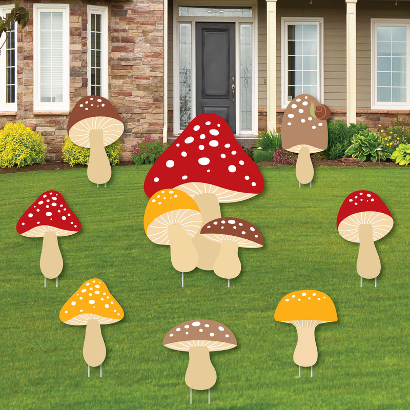 Wild Mushrooms - Yard Sign and Outdoor Lawn Decorations - Red Toadstool Decor and Party Yard Signs - Set of 8