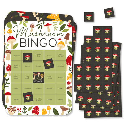 Wild Mushrooms - Bingo Cards and Markers - Red Toadstool Party Bingo Game - Set of 18
