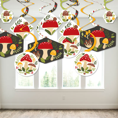 Wild Mushrooms - Red Toadstool Party Hanging Decor - Party Decoration Swirls - Set of 40