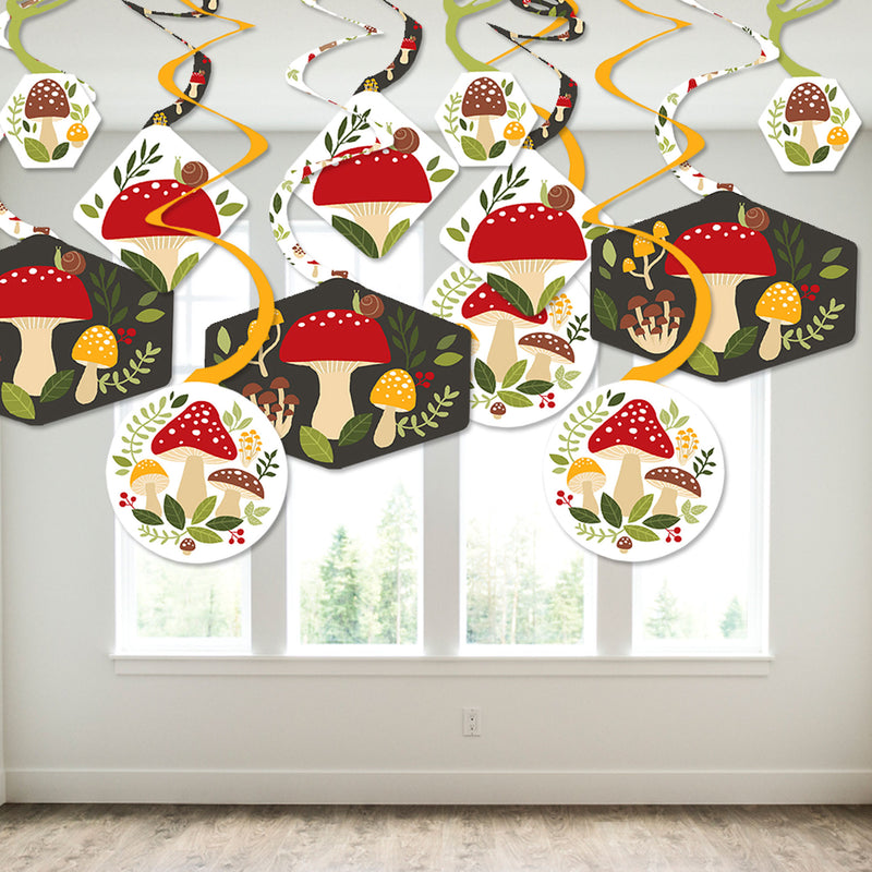 Wild Mushrooms - Red Toadstool Party Hanging Decor - Party Decoration Swirls - Set of 40