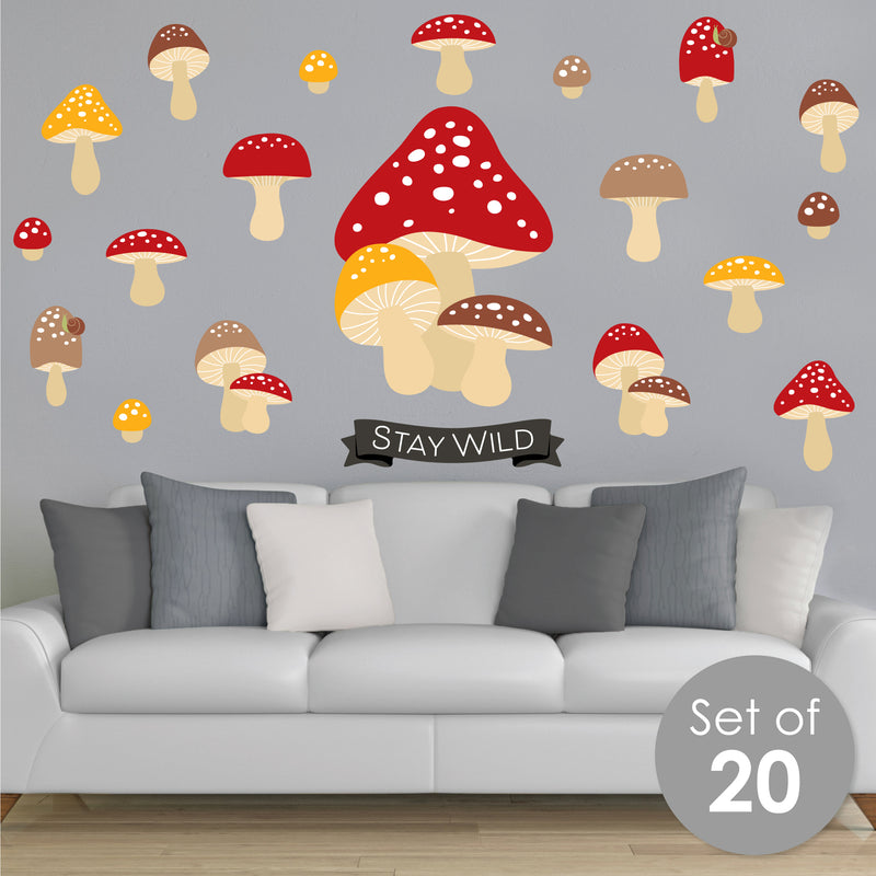 Wild Mushrooms - Peel and Stick Red Toadstool Room Decor Vinyl Wall Art Stickers - Wall Decals - Set of 20