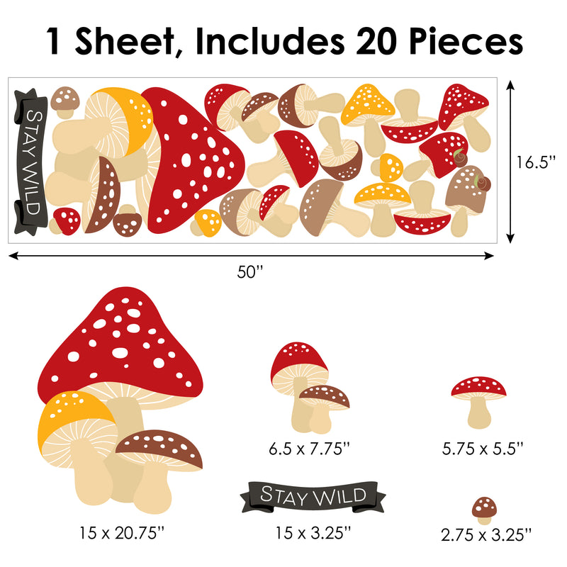 Wild Mushrooms - Peel and Stick Red Toadstool Room Decor Vinyl Wall Art Stickers - Wall Decals - Set of 20