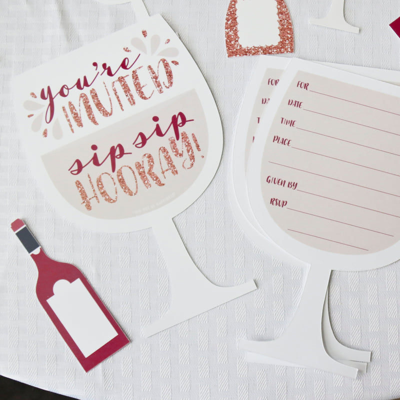 But First, Wine - Shaped Fill-In Invitations - Wine Tasting Party Invitation Cards with Envelopes - Set of 12