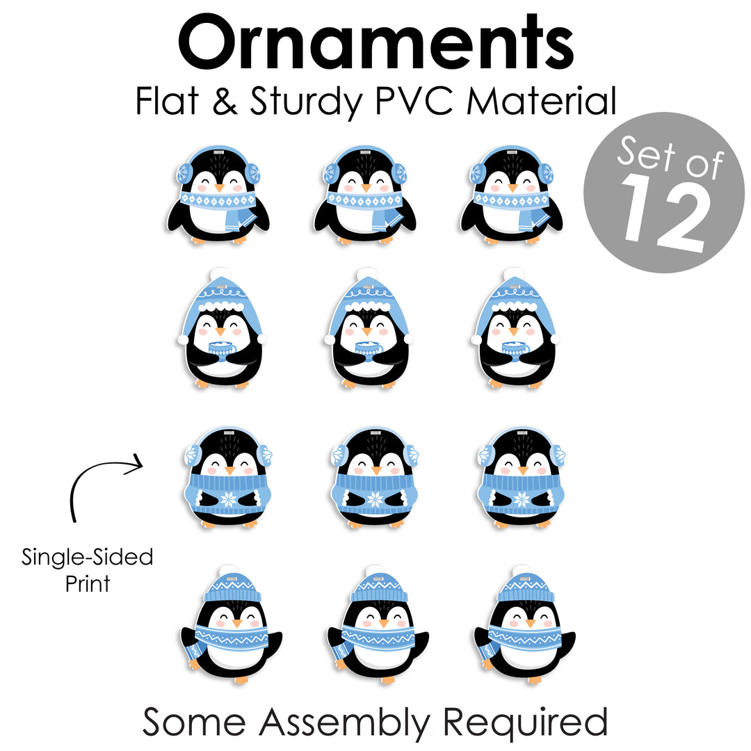 Winter Penguins - Holiday and Christmas Decorations - Christmas Tree Ornaments - Set of 12