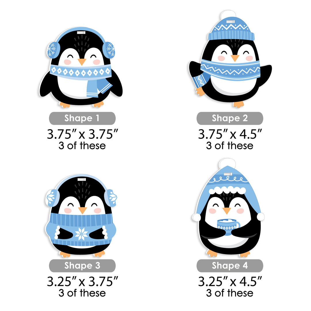 Winter Penguins - Holiday and Christmas Decorations - Christmas Tree Ornaments - Set of 12