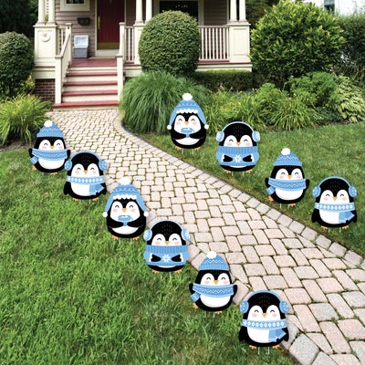 Winter Penguins - Lawn Decorations - Outdoor Holiday and Christmas Party Yard Decorations - 10 Piece