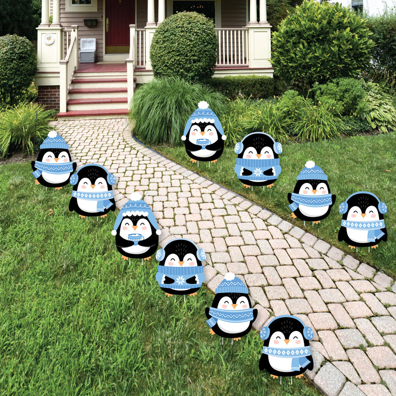 Winter Penguins - Lawn Decorations - Outdoor Holiday and Christmas Party Yard Decorations - 10 Piece