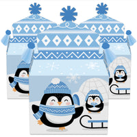 Winter Penguins - Treat Box Party Favors - Holiday and Christmas Party Goodie Gable Boxes - Set of 12