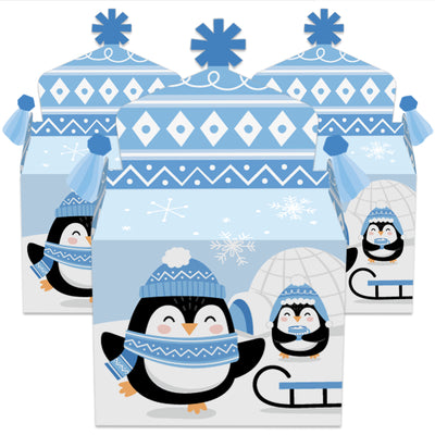 Winter Penguins - Treat Box Party Favors - Holiday and Christmas Party Goodie Gable Boxes - Set of 12
