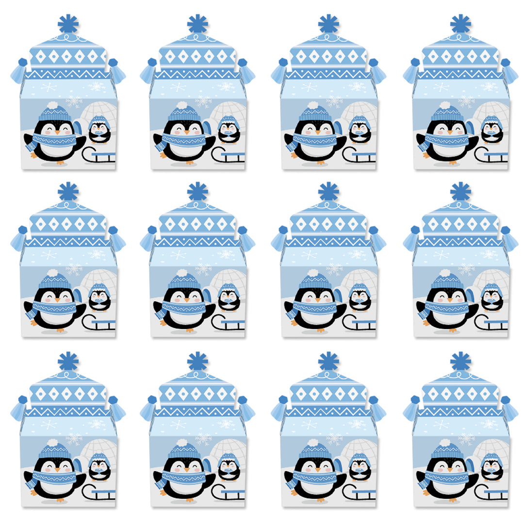 Winter Penguins - Treat Box Party Favors - Holiday and Christmas Party Goodie Gable Boxes - Set of 12