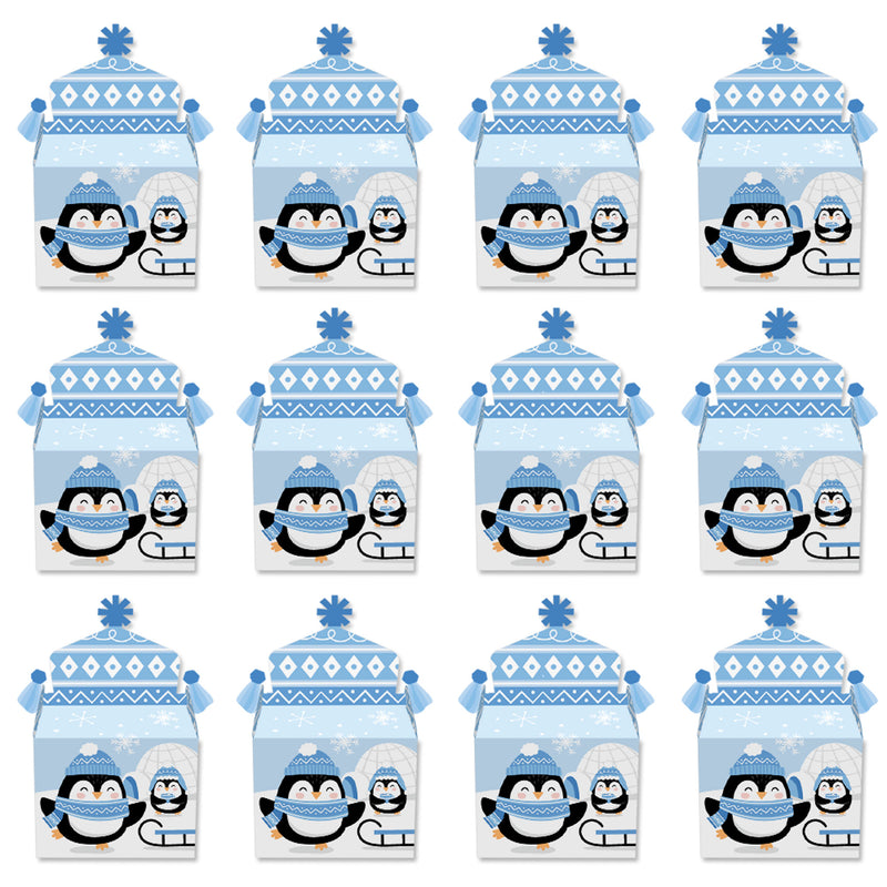 Winter Penguins - Treat Box Party Favors - Holiday and Christmas Party Goodie Gable Boxes - Set of 12