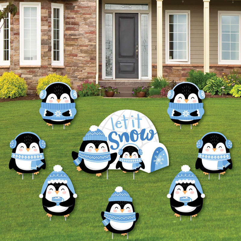 Winter Penguins - Yard Sign and Outdoor Lawn Decorations - Holiday and Christmas Party Yard Signs - Set of 8