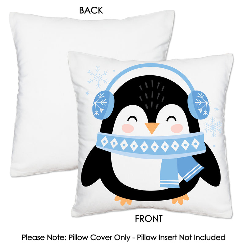 Winter Penguins - Holiday and Christmas Party Home Decorative Canvas Cushion Case - Throw Pillow Cover - 16 x 16 Inches