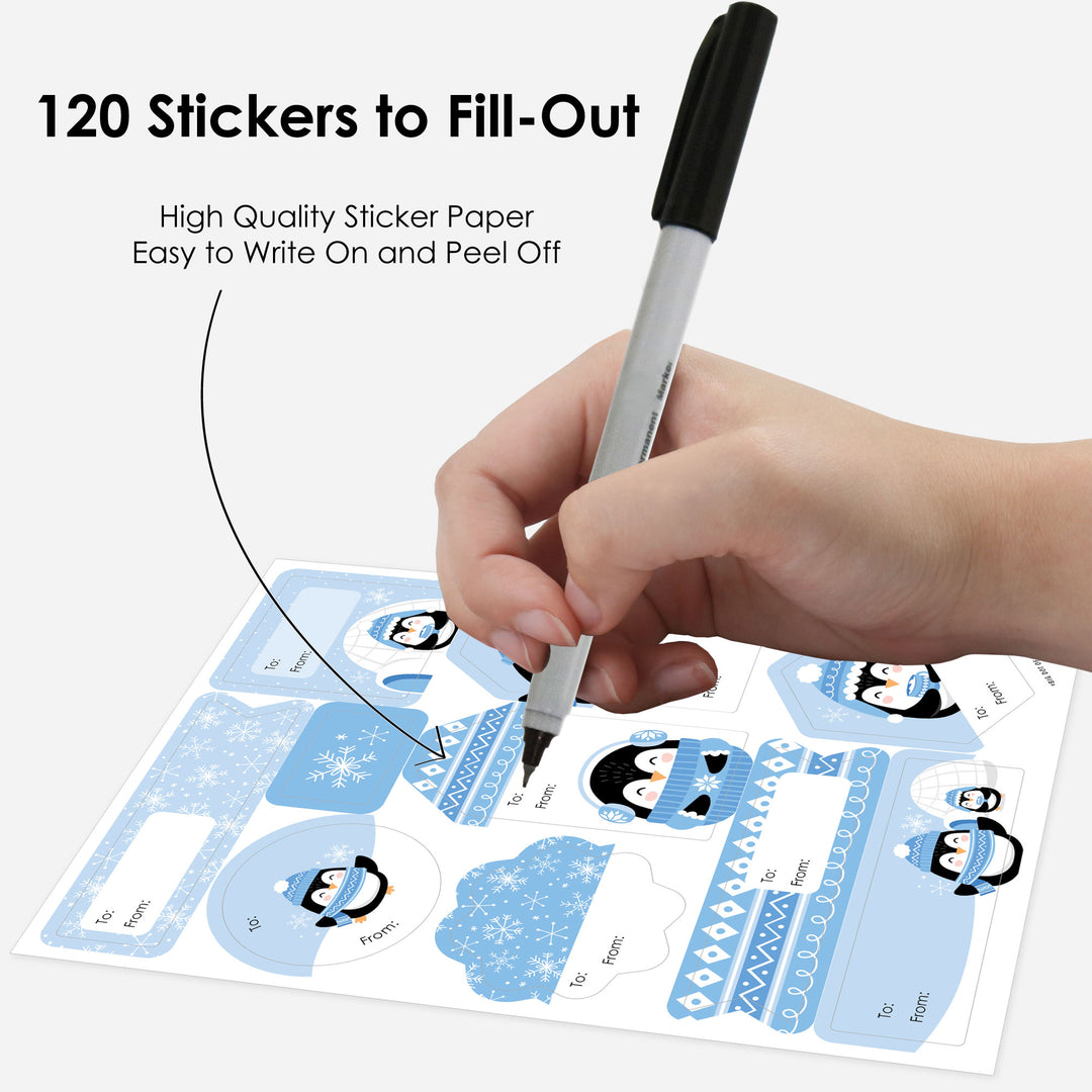 Winter Penguins - Assorted Holiday and Christmas Party Gift Tag Labels - To and From Stickers - 12 Sheets - 120 Stickers