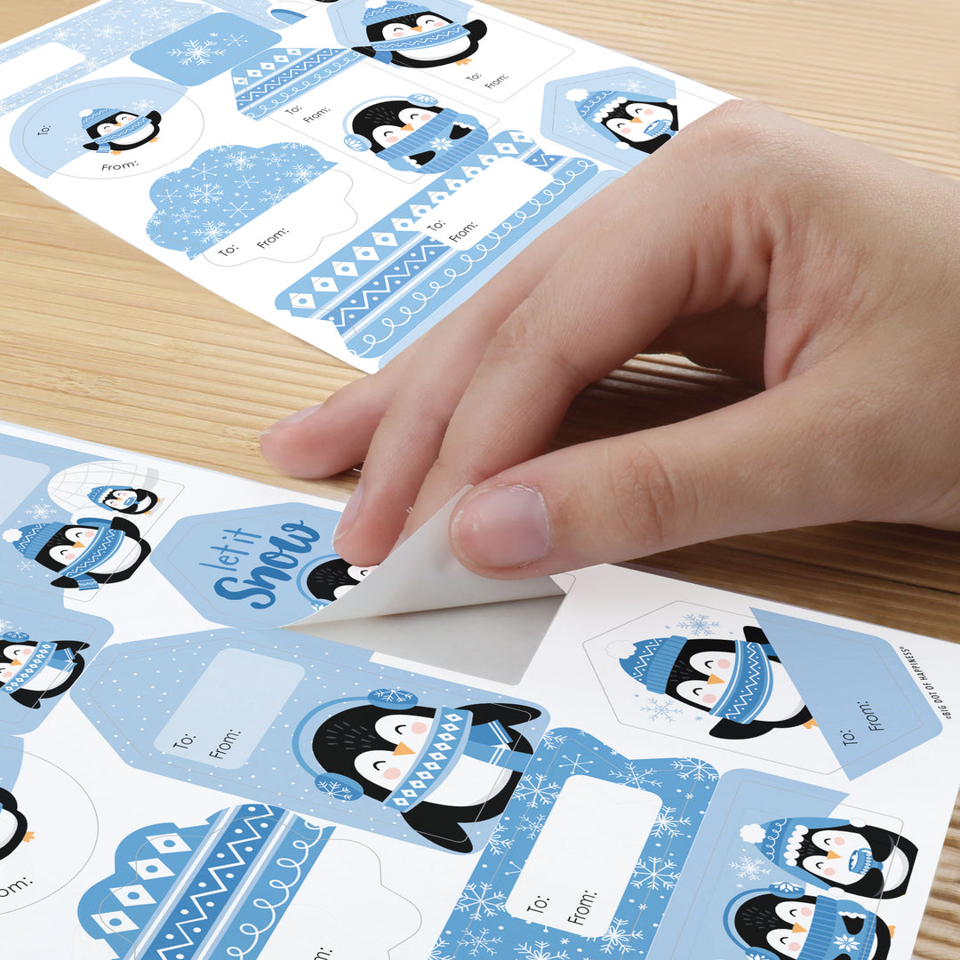 Winter Penguins - Assorted Holiday and Christmas Party Gift Tag Labels - To and From Stickers - 12 Sheets - 120 Stickers