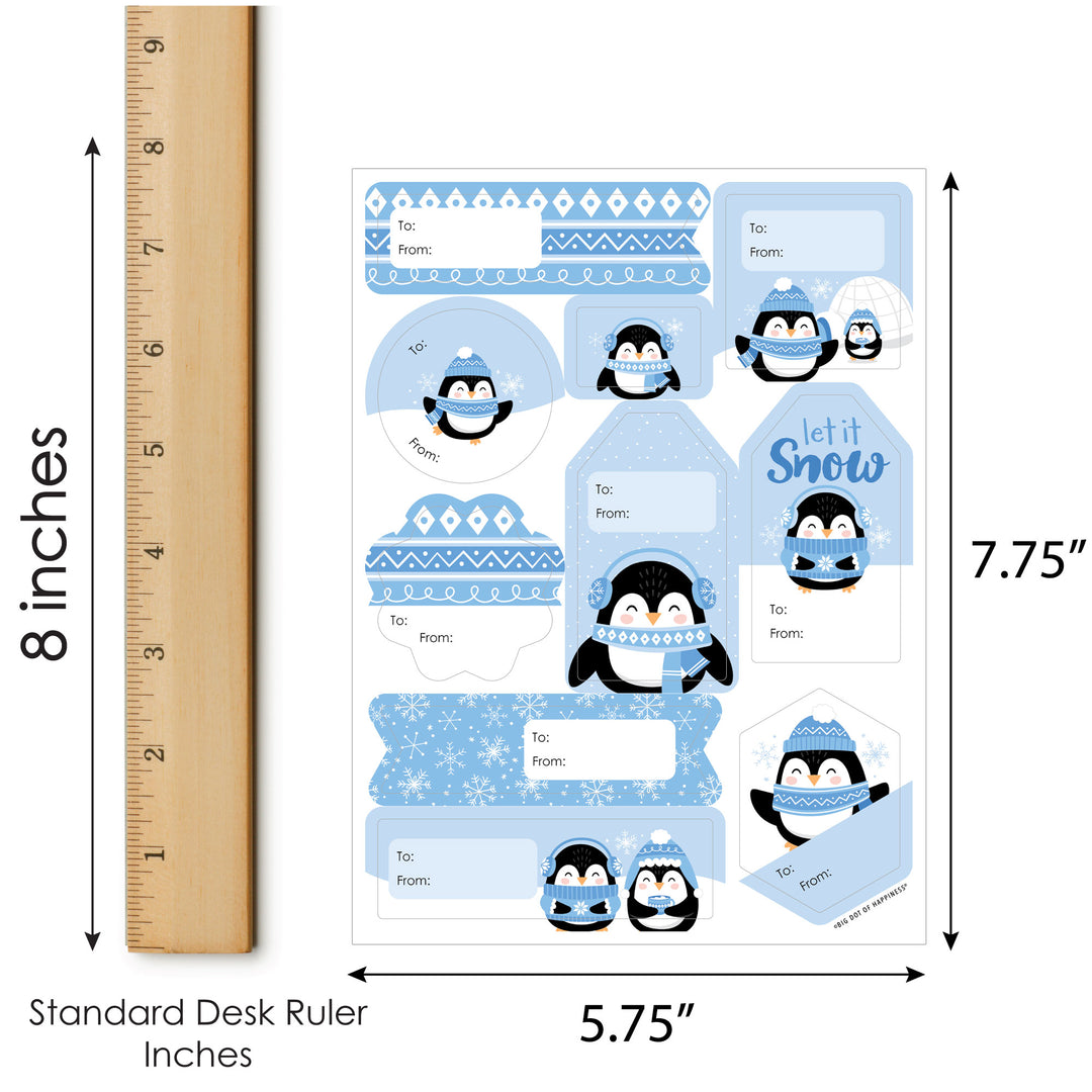 Winter Penguins - Assorted Holiday and Christmas Party Gift Tag Labels - To and From Stickers - 12 Sheets - 120 Stickers