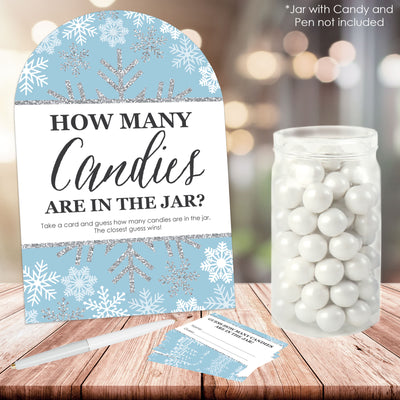 Winter Wonderland - How Many Candies Snowflake Holiday Party and Winter Wedding Game - 1 Stand and 40 Cards - Candy Guessing Game