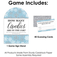 Winter Wonderland - How Many Candies Snowflake Holiday Party and Winter Wedding Game - 1 Stand and 40 Cards - Candy Guessing Game
