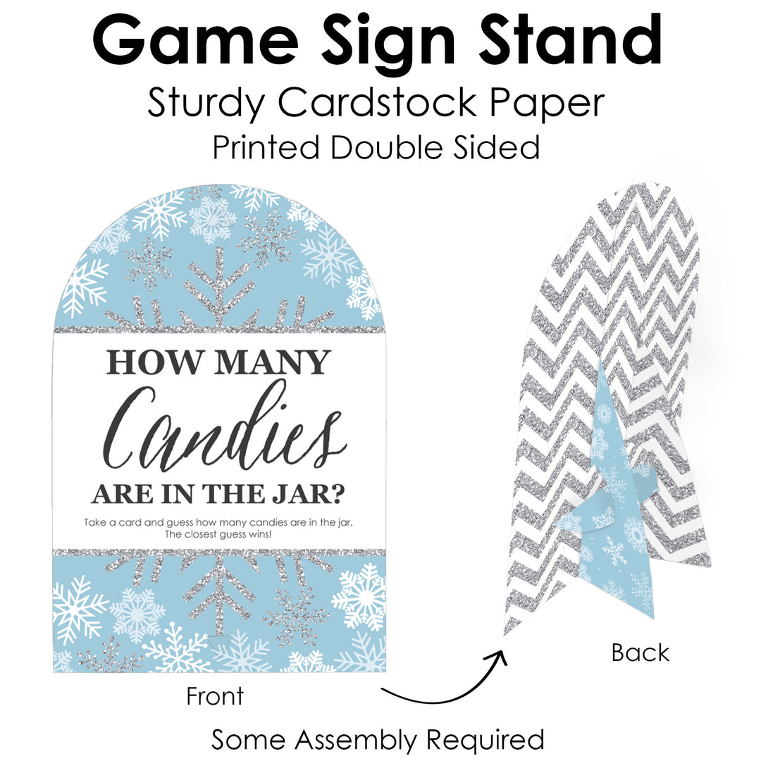 Winter Wonderland - How Many Candies Snowflake Holiday Party and Winter Wedding Game - 1 Stand and 40 Cards - Candy Guessing Game