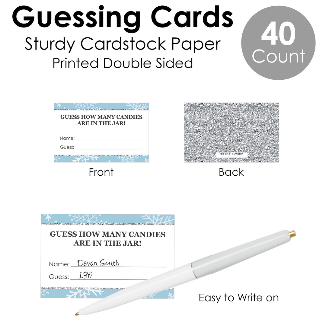 Winter Wonderland - How Many Candies Snowflake Holiday Party and Winter Wedding Game - 1 Stand and 40 Cards - Candy Guessing Game