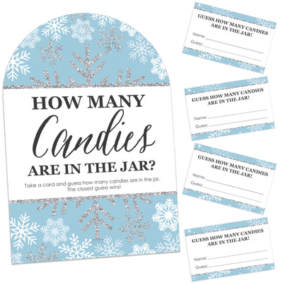 Winter Wonderland - How Many Candies Snowflake Holiday Party and Winter Wedding Game - 1 Stand and 40 Cards - Candy Guessing Game