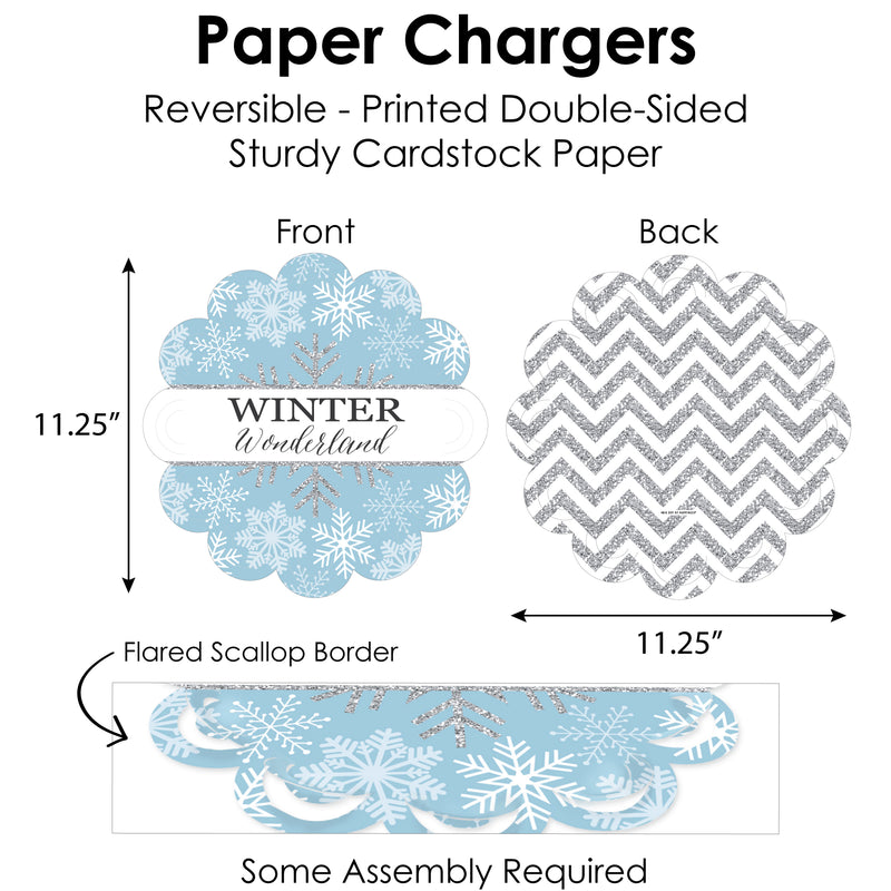 Winter Wonderland - Snowflake Holiday Party and Winter Wedding Paper Charger and Table Decorations - Chargerific Kit - Place Setting for 8