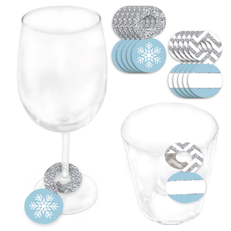 Winter Wonderland - Snowflake Holiday Party and Winter Wedding Paper Beverage Markers for Glasses - Drink Tags - Set of 24