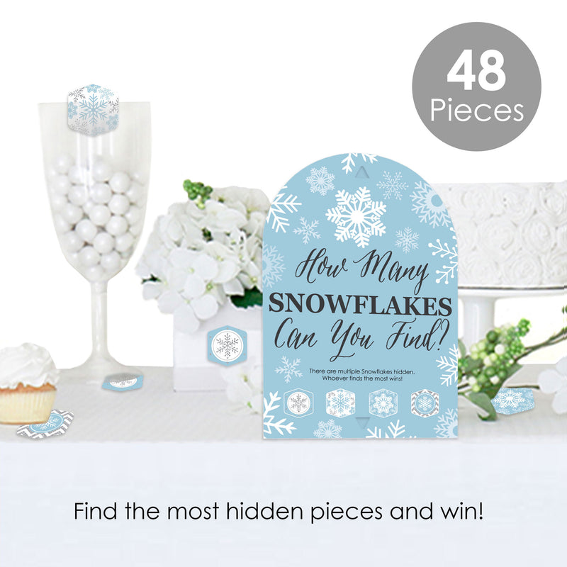Winter Wonderland - Snowflake Holiday Party and Winter Wedding Scavenger Hunt - 1 Stand and 48 Game Pieces - Hide and Find Game