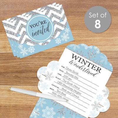 Winter Wonderland - Fill-In Cards - Snowflake Holiday Party and Winter Wedding Fold and Send Invitations - Set of 8