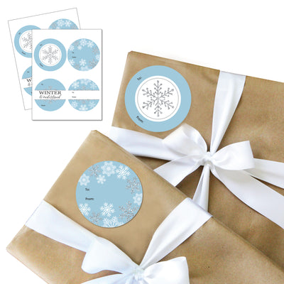 Winter Wonderland - Round Snowflake Holiday Party and Winter Wedding To and From Gift Tags - Large Stickers - Set of 8