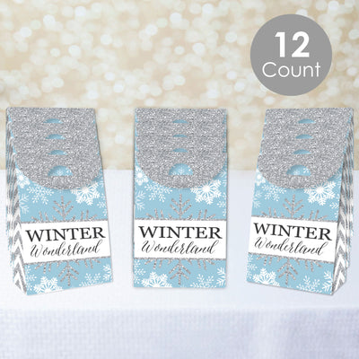 Winter Wonderland - Snowflake Holiday and Winter Wedding Gift Favor Bags - Party Goodie Boxes - Set of 12