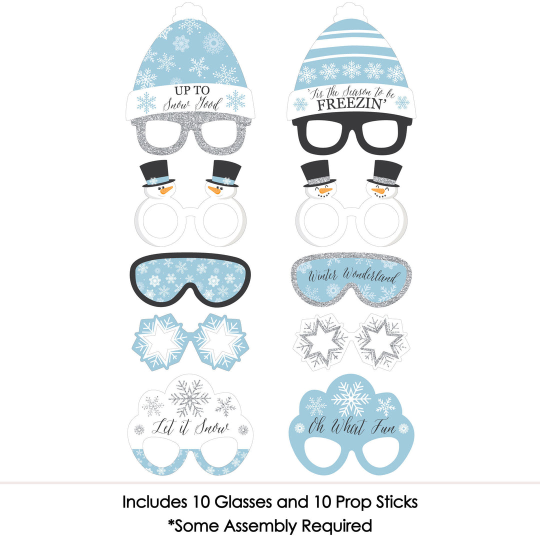Winter Wonderland Glasses and Headpieces - Paper Card Stock Snowflake Holiday Party and Winter Wedding Photo Booth Props Kit - 10 Count