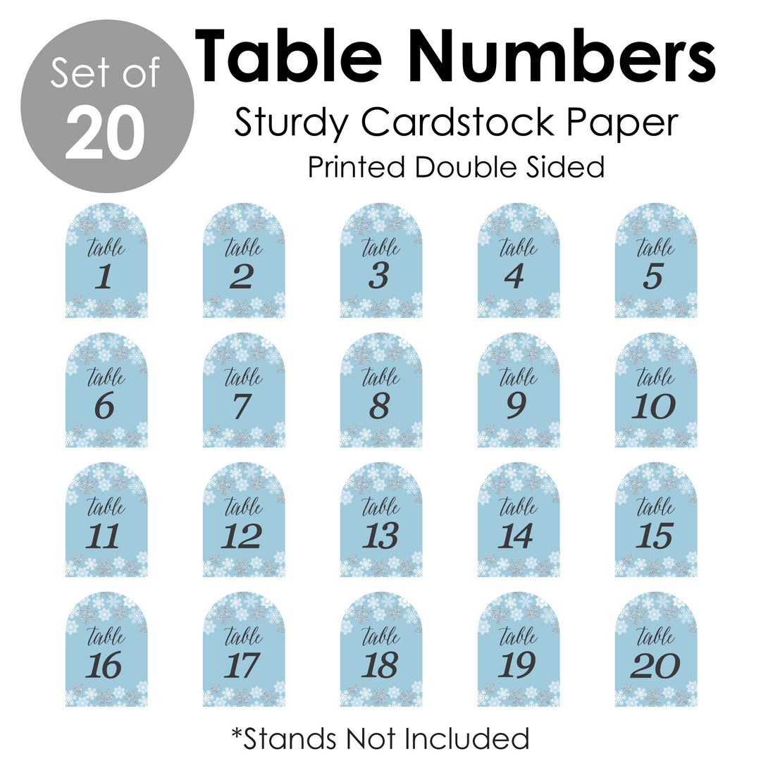 Winter Wonderland - Snowflake Holiday Party and Winter Wedding Double-Sided 5 x 7 inches Cards - Table Numbers - 1-20