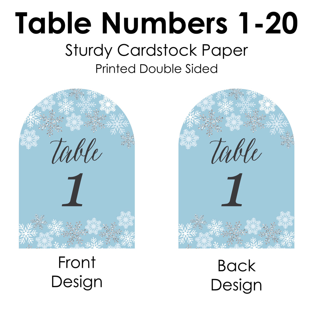 Winter Wonderland - Snowflake Holiday Party and Winter Wedding Double-Sided 5 x 7 inches Cards - Table Numbers - 1-20
