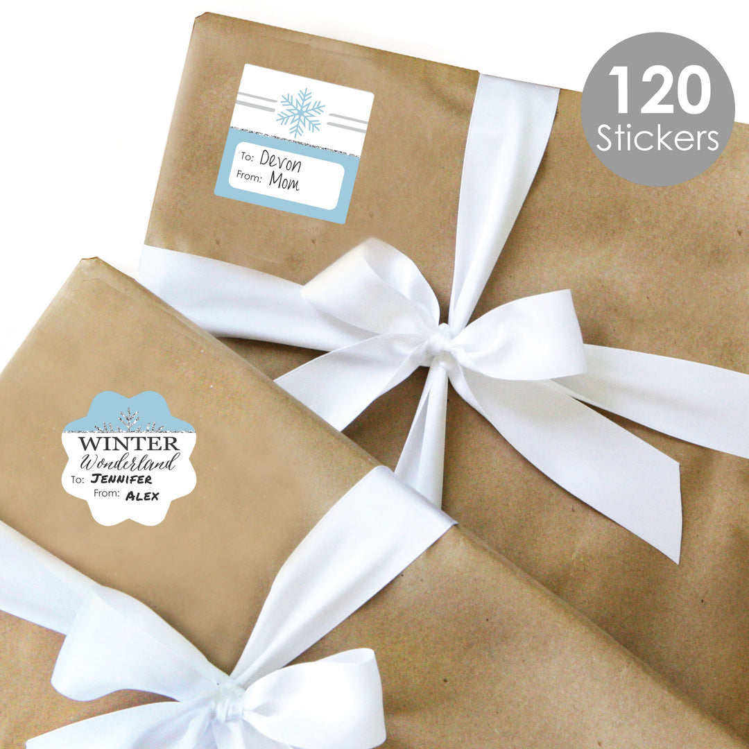 Winter Wonderland - Assorted Snowflake Holiday Party and Winter Wedding Gift Tag Labels - To and From Stickers - 12 Sheets - 120 Stickers