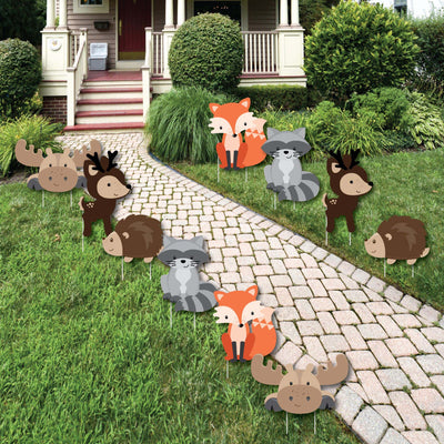 Woodland Creatures - Forest Animal Lawn Decorations - Outdoor Baby Shower or Birthday Party Yard Decorations - 10 Piece