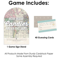 World Awaits - How Many Candies Travel Themed Party Game - 1 Stand and 40 Cards - Candy Guessing Game
