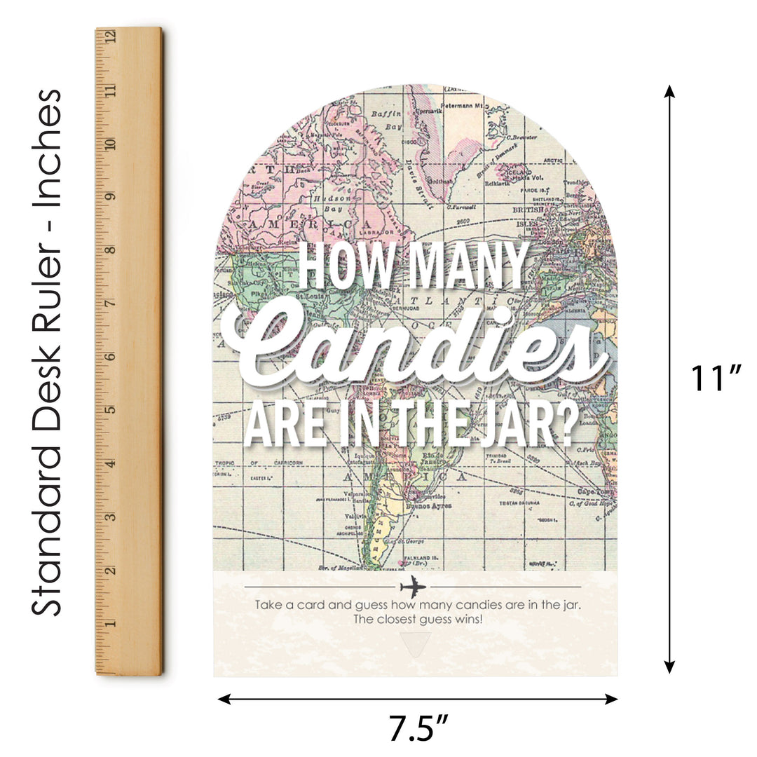 World Awaits - How Many Candies Travel Themed Party Game - 1 Stand and 40 Cards - Candy Guessing Game