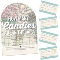 World Awaits - How Many Candies Travel Themed Party Game - 1 Stand and 40 Cards - Candy Guessing Game