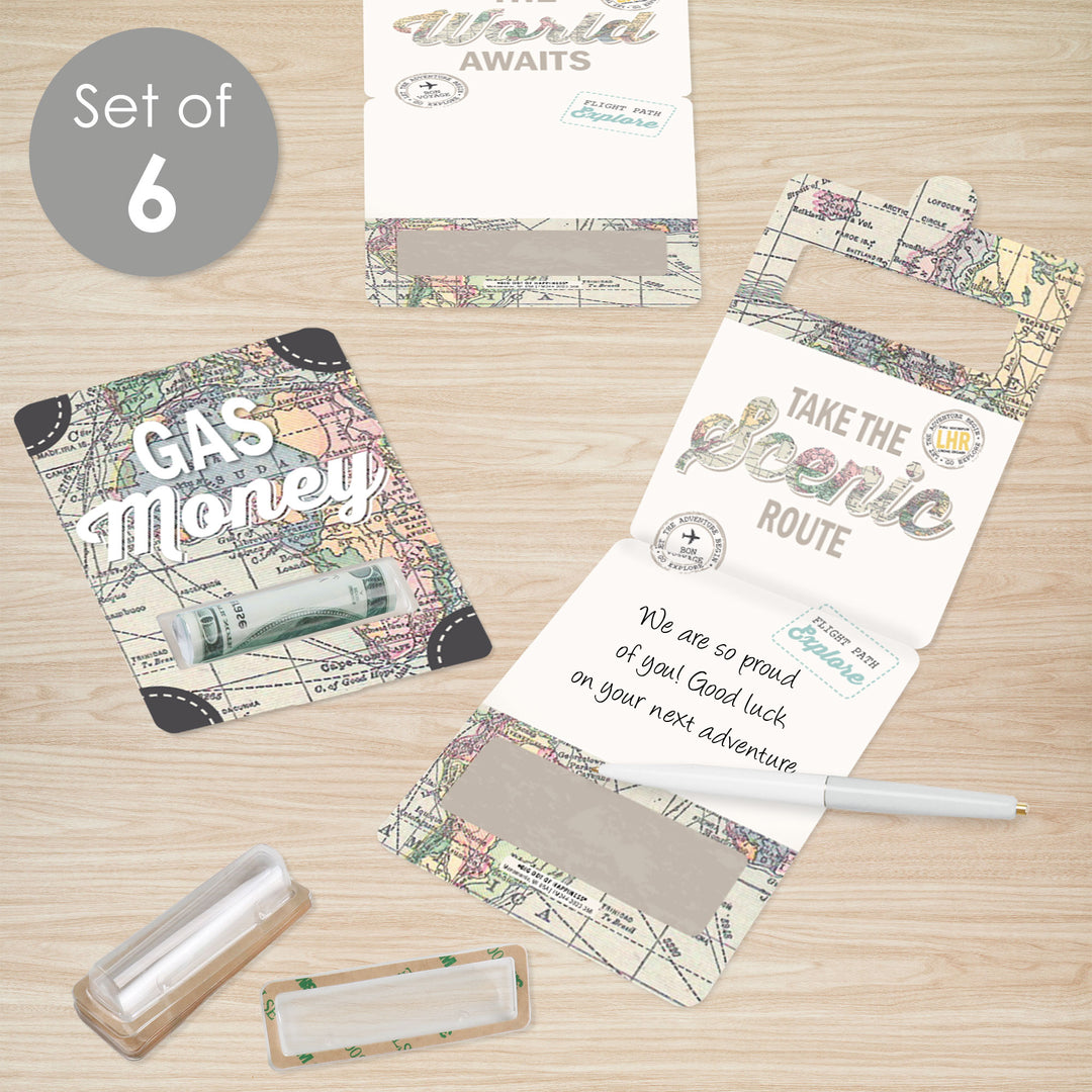 World Awaits - DIY Assorted Travel Themed Party Cash Holder Gift - Funny Money Cards - Set of 6